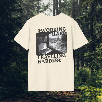 Working Hard, Traveling Harder T-shirt – Digital Nomad Lifestyle | Unisex Remote Work Shirt - Monoku Store