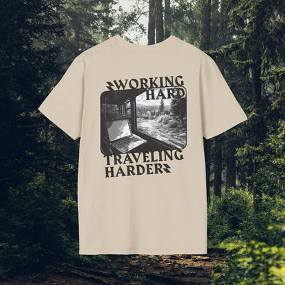 Working Hard, Traveling Harder T-shirt – Digital Nomad Lifestyle | Unisex Remote Work Shirt - Monoku Store