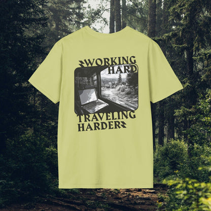 Working Hard, Traveling Harder T-shirt – Digital Nomad Lifestyle | Unisex Remote Work Shirt - Monoku Store