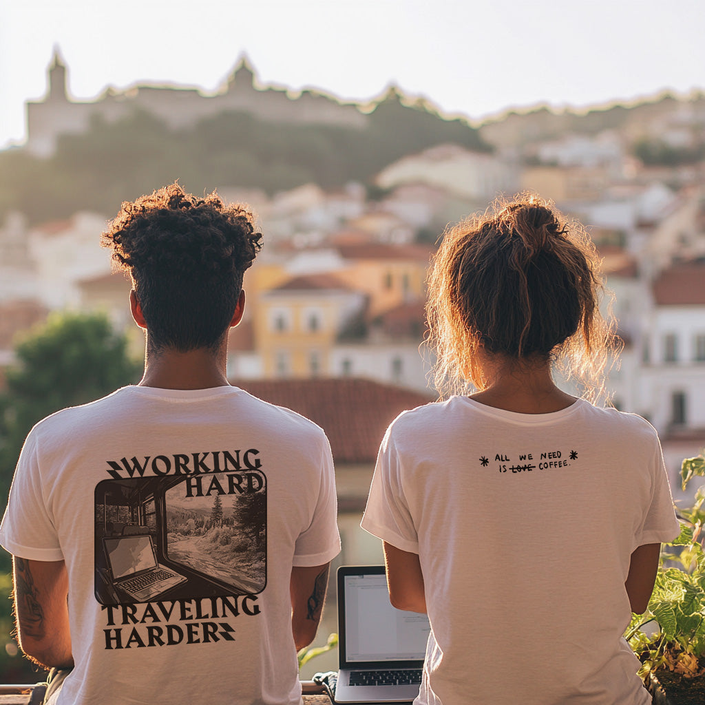 Working Hard, Traveling Harder T-shirt – Digital Nomad Lifestyle | Unisex Remote Work Shirt