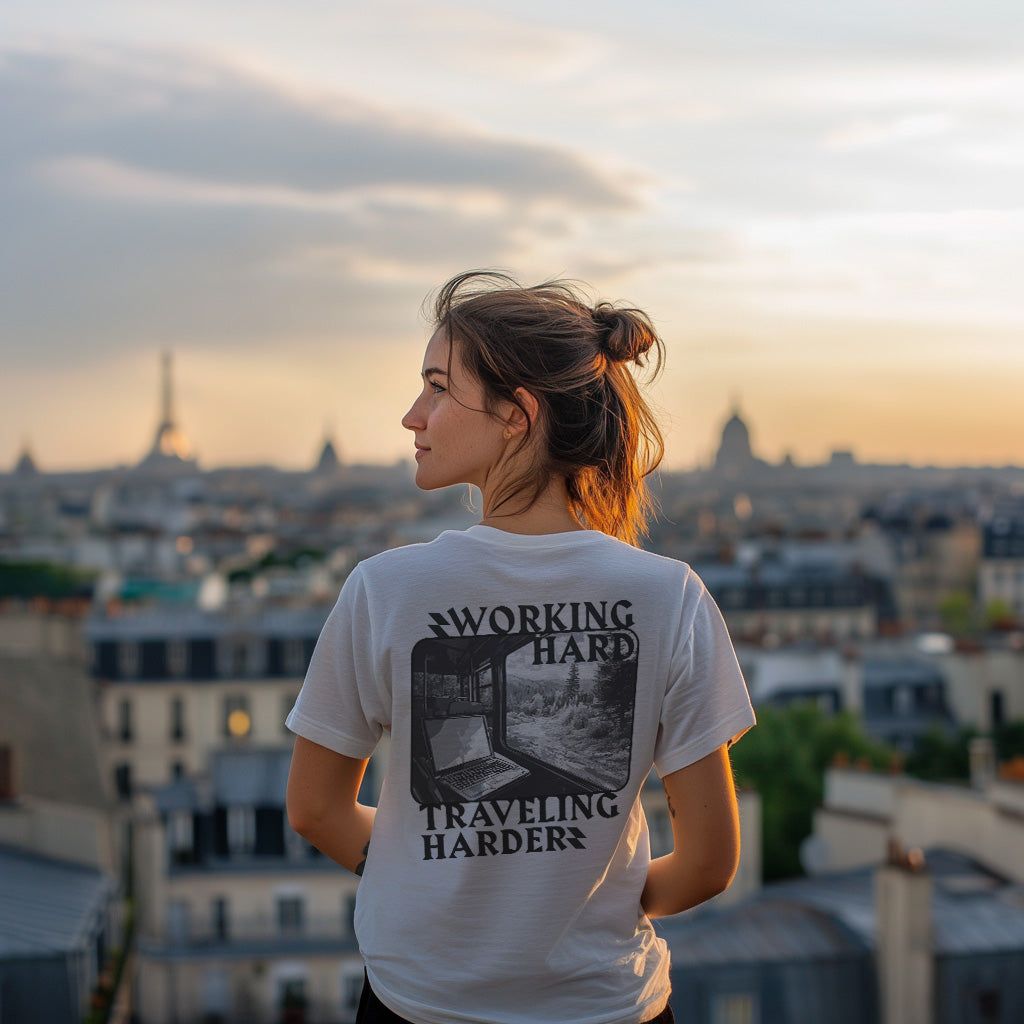 Working Hard, Traveling Harder T-shirt – Digital Nomad Lifestyle | Unisex Remote Work Shirt