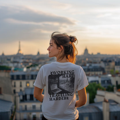 Working Hard, Traveling Harder T-shirt – Digital Nomad Lifestyle | Unisex Remote Work Shirt